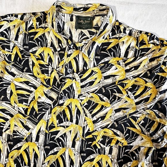 Bobby Jones Other - Bobby Jones Colleceion Polo XL Black Yellow Leafy Print Cotton Shirt Italy